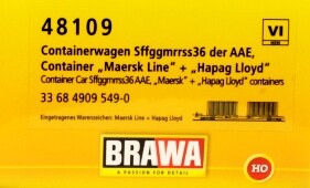 Brawa 48109  Containerwagen Sffggmrrss36 &quot;MAERSK / Hapag-Lloyd&quot;  Ep. VI AAE