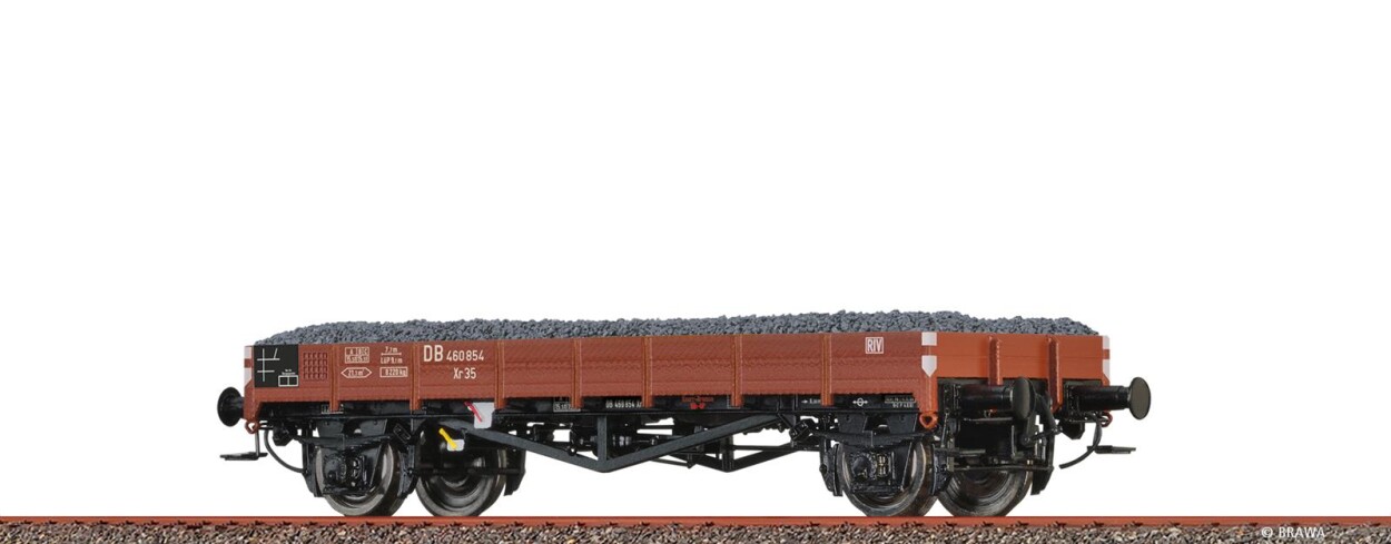 Brawa 49358  Flachwagen Xr35 mit Schotter-Ladung  460 854  Ep. III DB