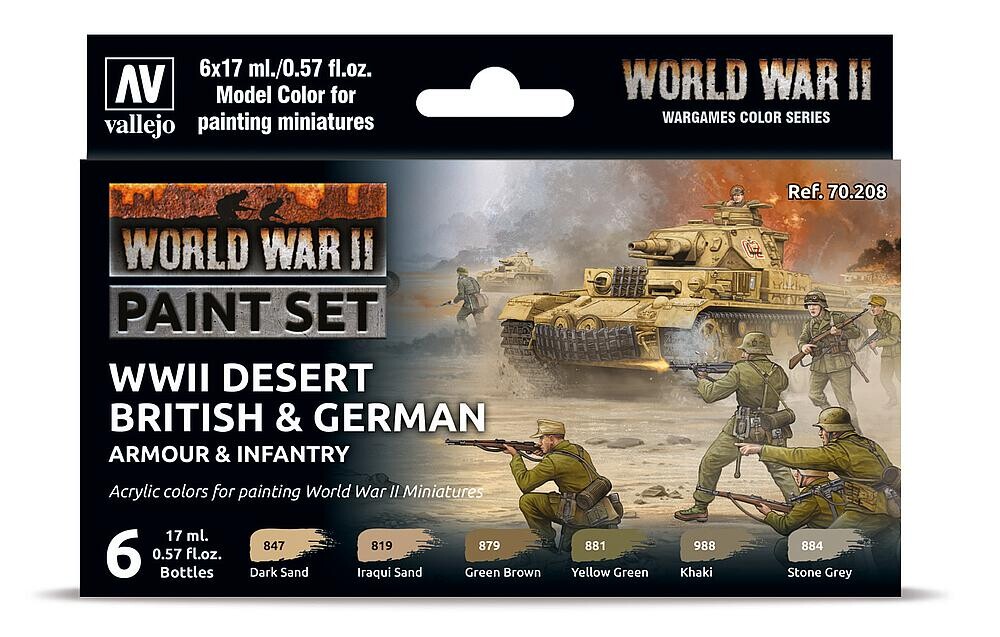 Vallejo 770208  Farb-Set, Deutsche & Britische Infanterie, Wüstenfarben WWII