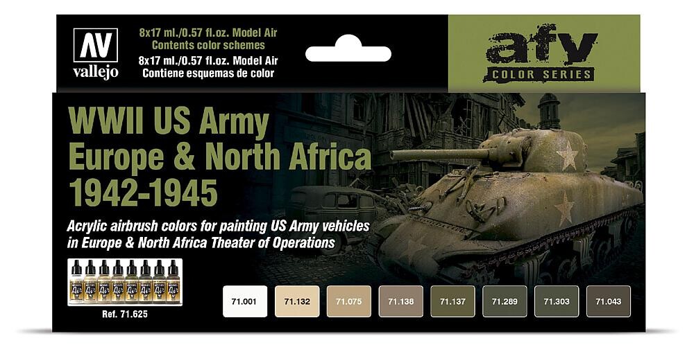 Vallejo 771625  Farb-Set, WWII US Army Europa & Nordafrika, 1942 - 1945