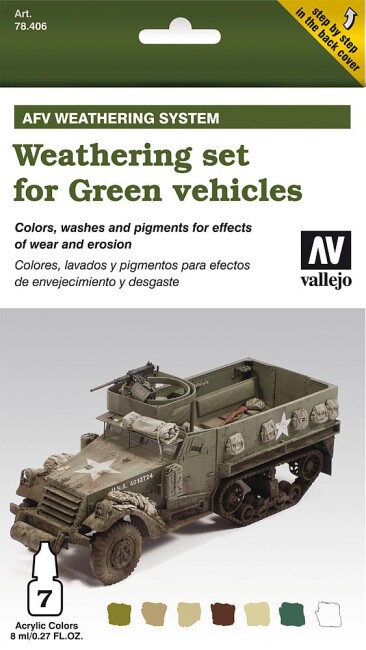 Vallejo 778406  Farb-Set, Alterungs-Set für grüne Fahrzeuge, 7 x 8 ml
