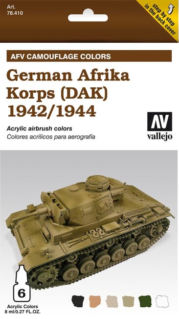 Vallejo 778410  Farb-Set, Deutsch Afrika-Korps 42/44, 6 x 8 ml