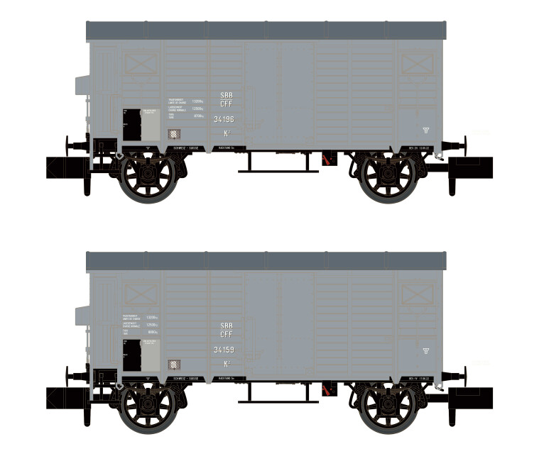 Hobbytrain H24204  2er-Set gedeckte Güterwagen K4  Ep. II SBB