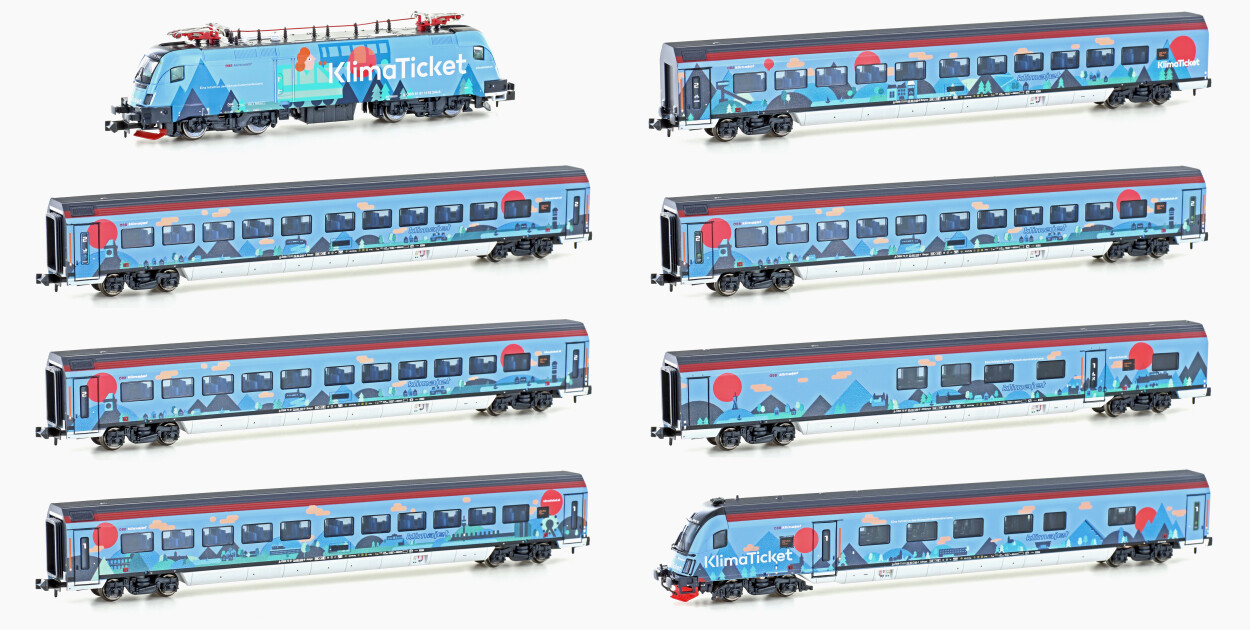 Hobbytrain H25226  Personenzug mit E-Lok Rh 1116 Railjet / Klimaticket 8-teilig  Ep. VI ÖBB