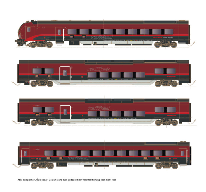 Hobbytrain H25401  4er-Set Personenwagen Railjet DANI Set 1 mit Steuerwagen  Ep. VI ÖBB