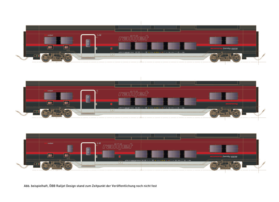 Hobbytrain H25402  3er-Set Personenwagen Railjet DANI Set 2  Ep. VI ÖBB