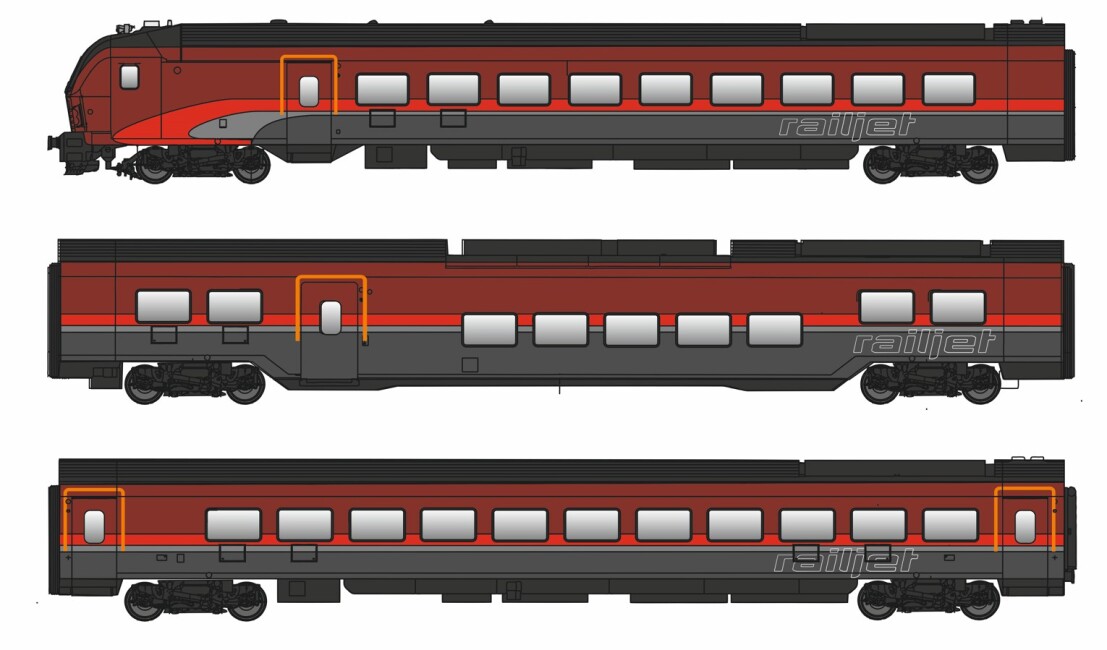 Jägerndorfer JC11301  3er-Set Personenwagen RJ mit Steuerwagen DANI Basic  Ep. VI ÖBB  AC