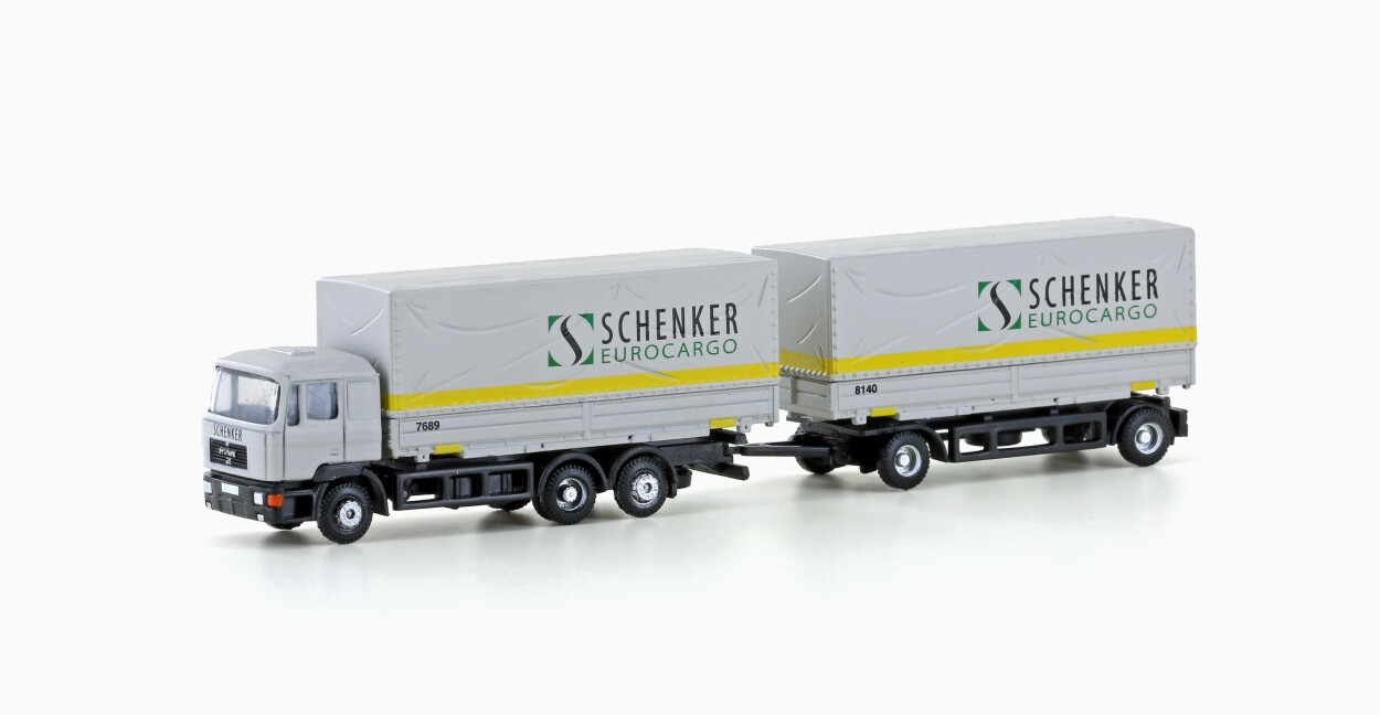 MiNis LC4633  MAN F90 3-achsigerigeriger Wechselpritschen-Hängerzug Schenker Cargo