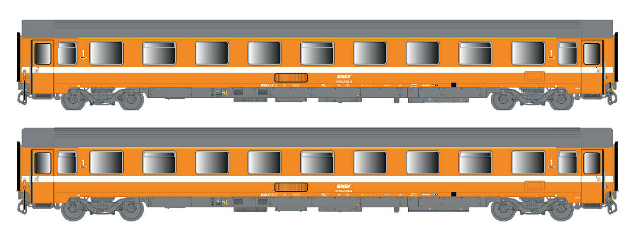 L.S. Models LS40350  2er-Set Personenwagen VSE A9u 1.Kl. orange  Ep. IV SNCF