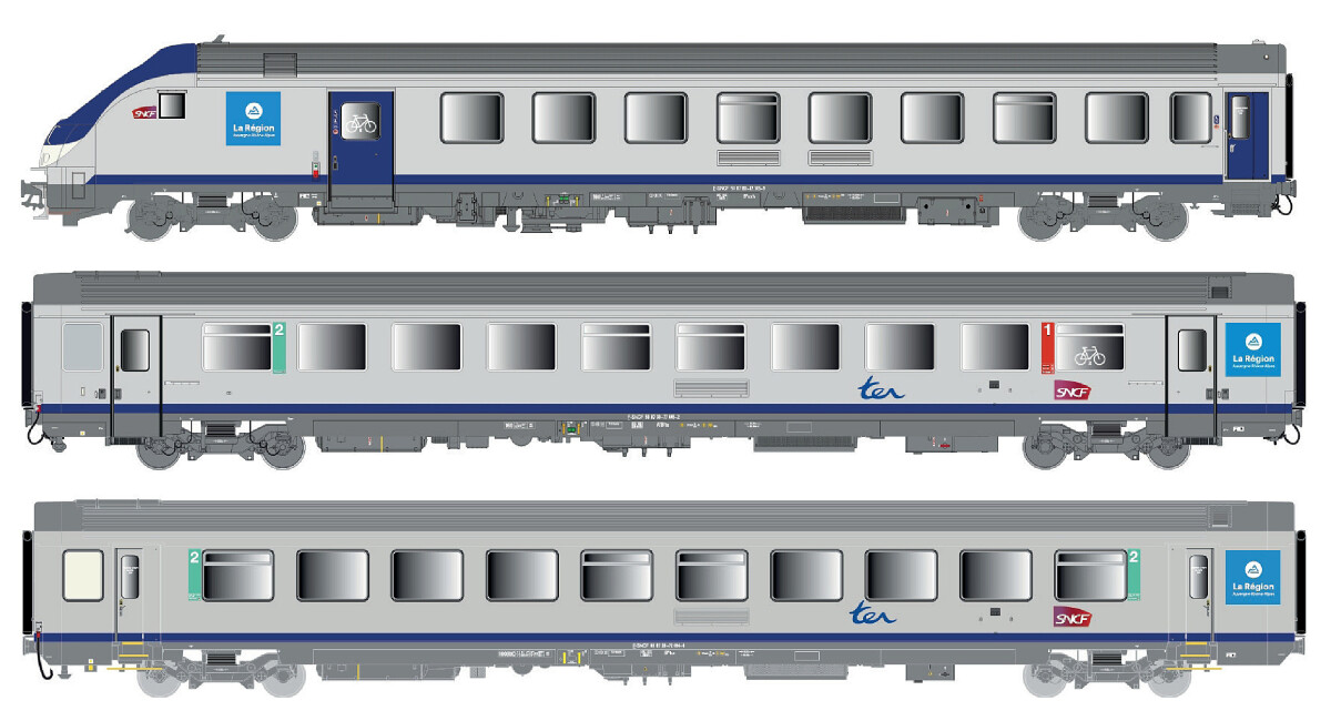 L.S. Models LS41232DC  3er-Set Personenwagen VU+VTU TER AURA  Ep. VI SNCF