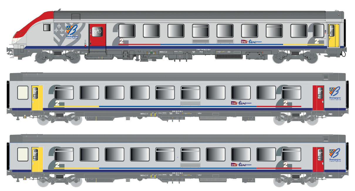 L.S. Models LS41233DC  3er-Set Personenwagen VU+VTU TER Bourgogne  Ep. VI SNCF