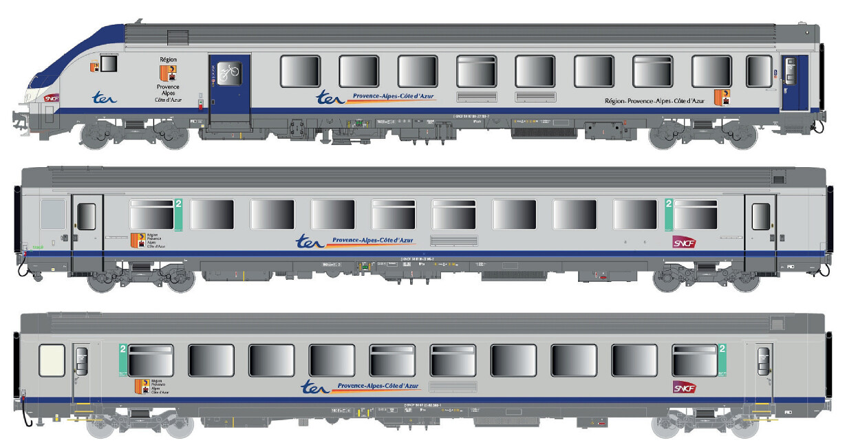 L.S. Models LS41234DC  3er-Set Personenwagen VU+VTU TER PACA  Ep. VI SNCF