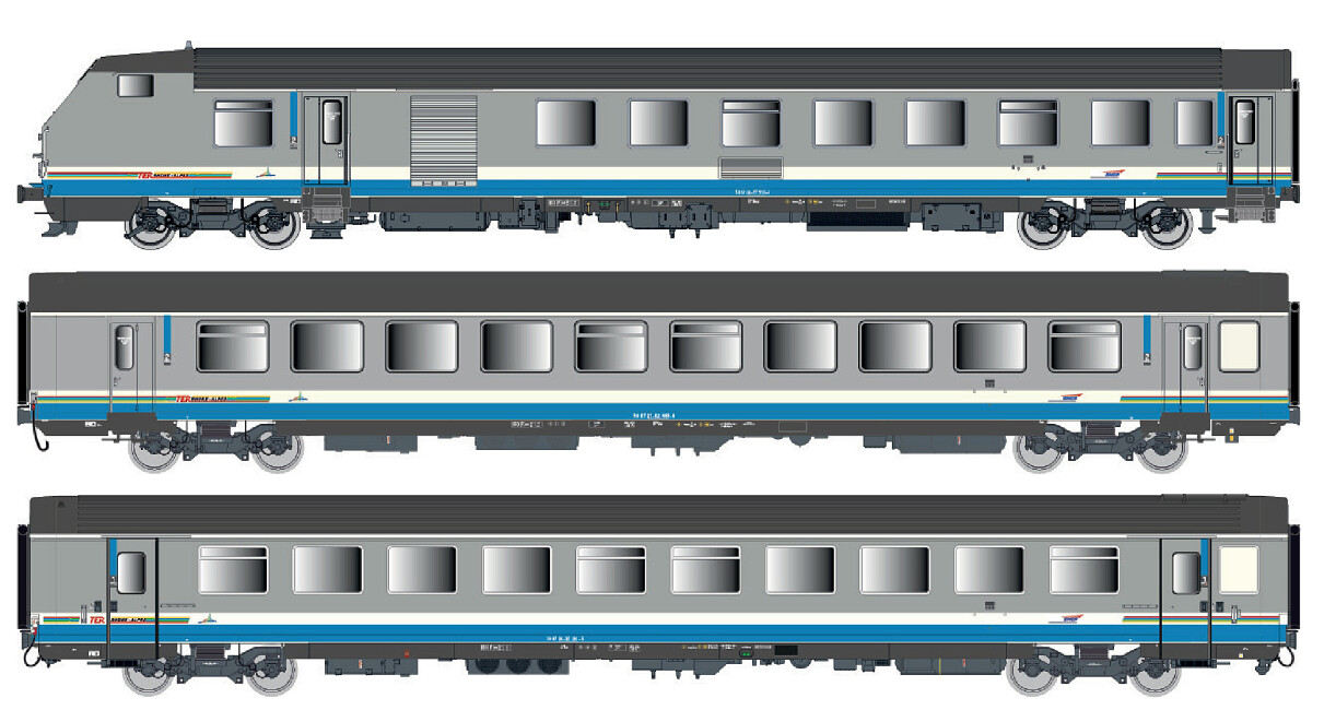 L.S. Models LS41253AC  3er-Set Personenwagen VU+VTU TER RA  Ep. V SNCF  AC