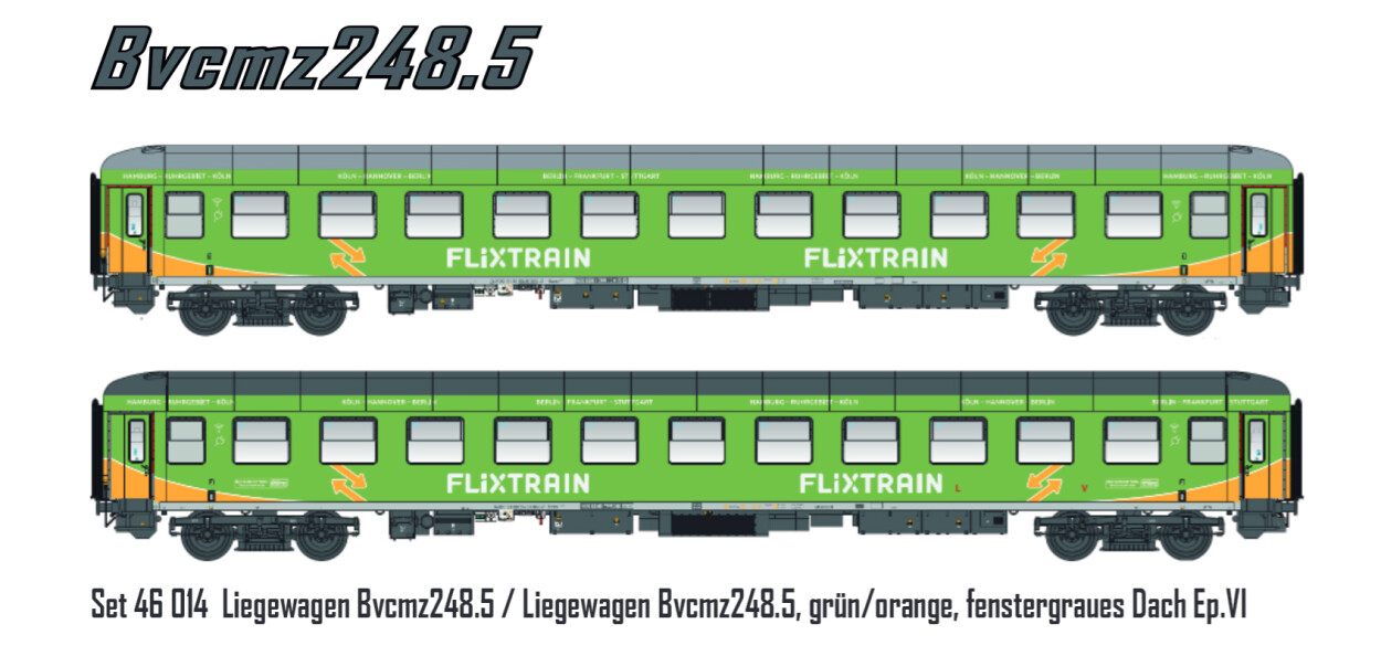 L.S. Models LS46014  2er-Set Liegewagen Bvcmz 248.5 HH-Köln  Ep. VI Flixtrain