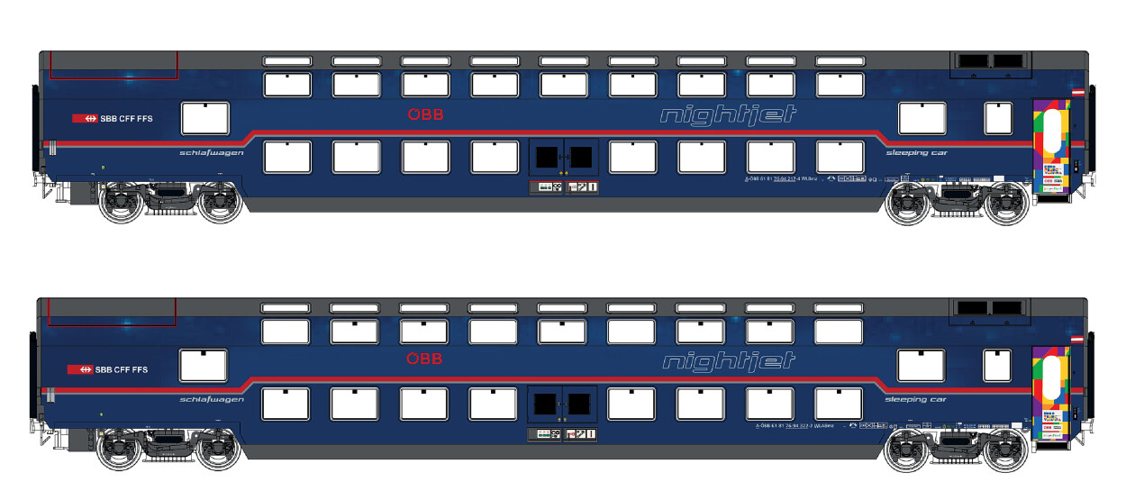 L.S. Models LS97000N  2er-Set Doppelstock-Schlafwagen Nightjet Pride  Ep. VI ÖBB