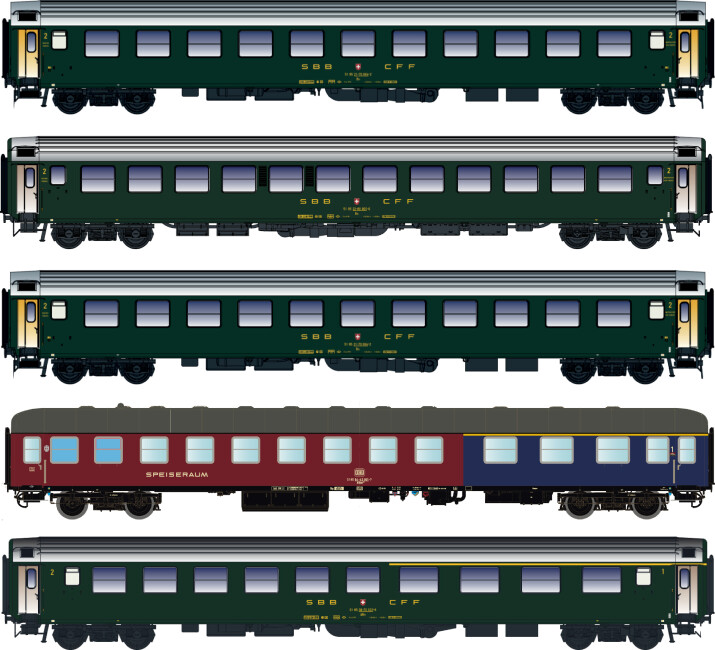 L.S. Models LS97032  5er-Set Personenwagen SBB D568  Ep. IV DB