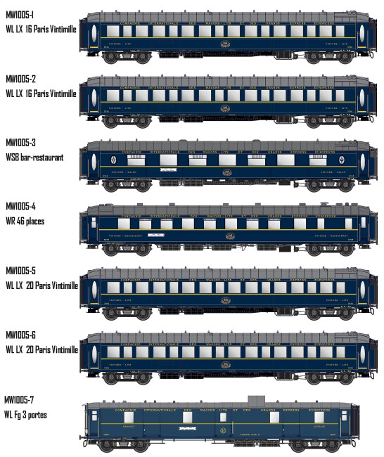 L.S. Models MW1005  7er-Set Personenwagen Le Train Bleu mit Innenbel.  Ep. III CiWL
