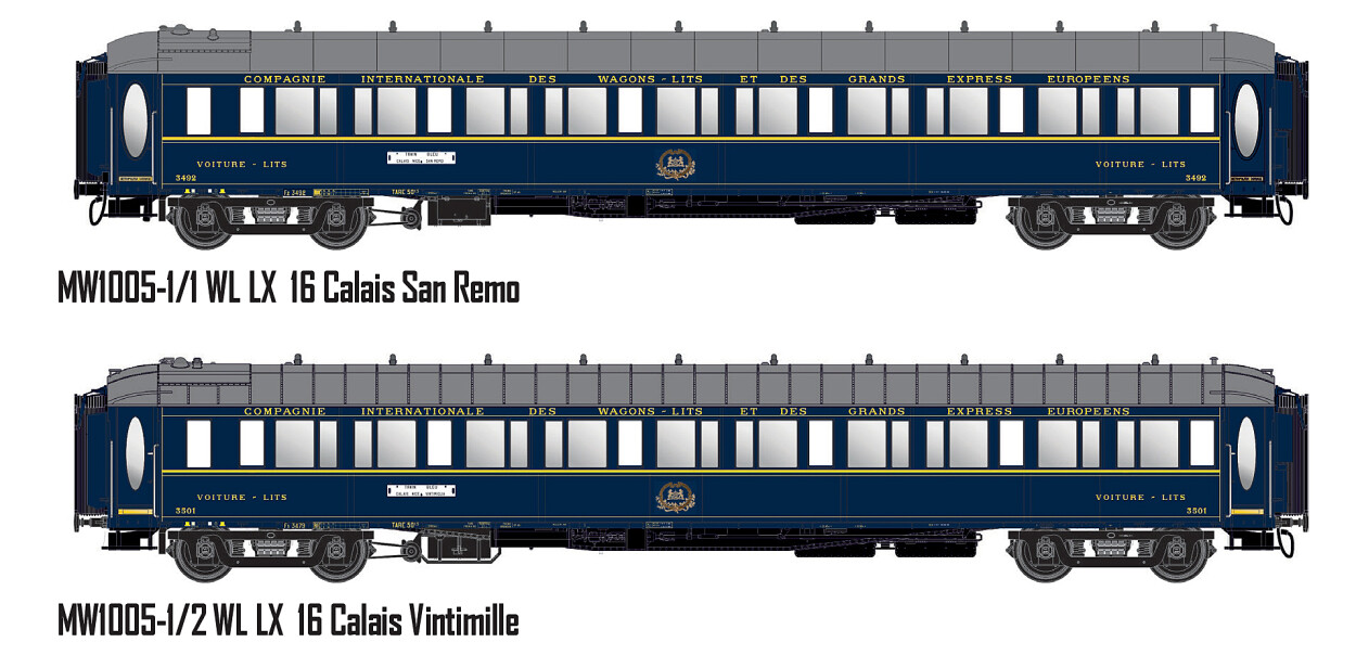L.S. Models MW1005-1  2er-Set Schlafwagen Le Train Bleu mit Innenbel.  Ep. III CiWL