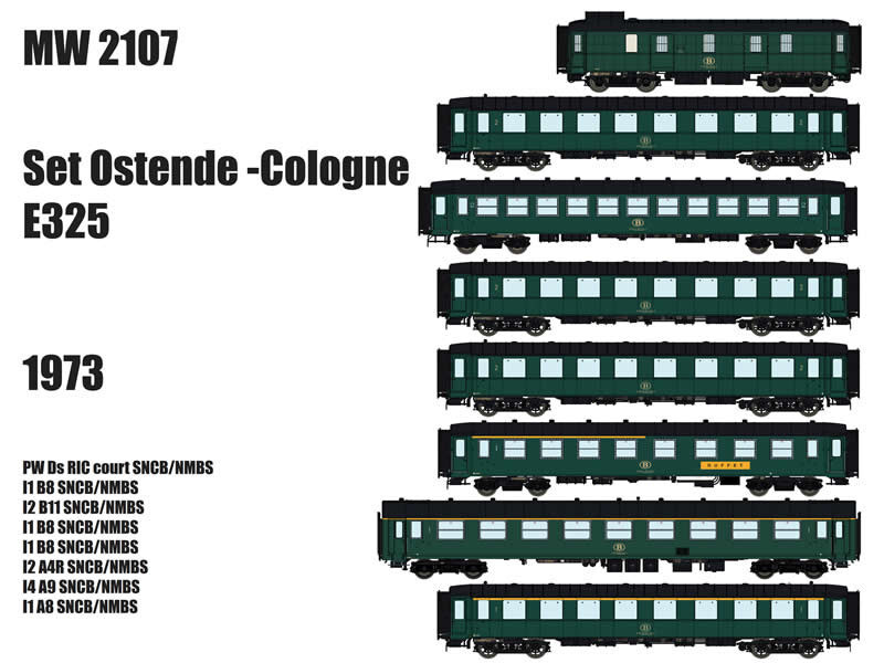 L.S. Models MW2107  8er-Set Personenwagen Ostende-Cologne E325  Ep. IV SNCB