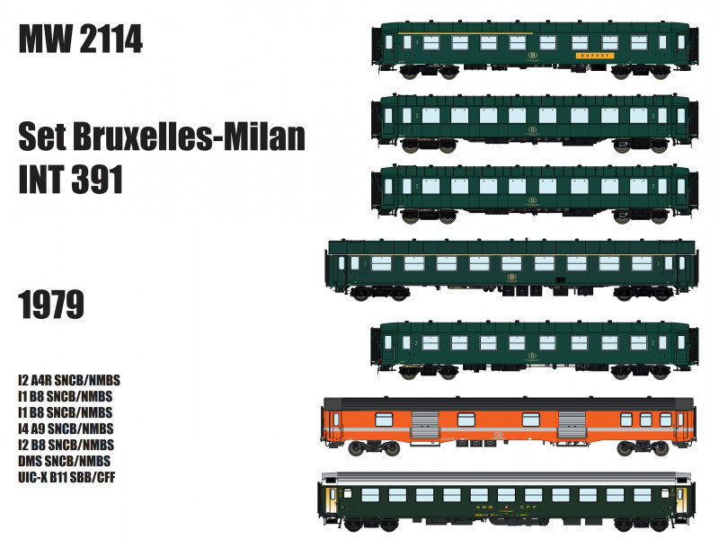 L.S. Models MW2114  7er-Set Personenwagen INT 391 Brüssel-Mailand  Ep. IV SNCB