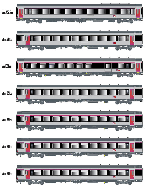 L.S. Models MW2402  8er-Set Personenwagen VTU TEOZ mit Innenbel.  Ep. VI VTU