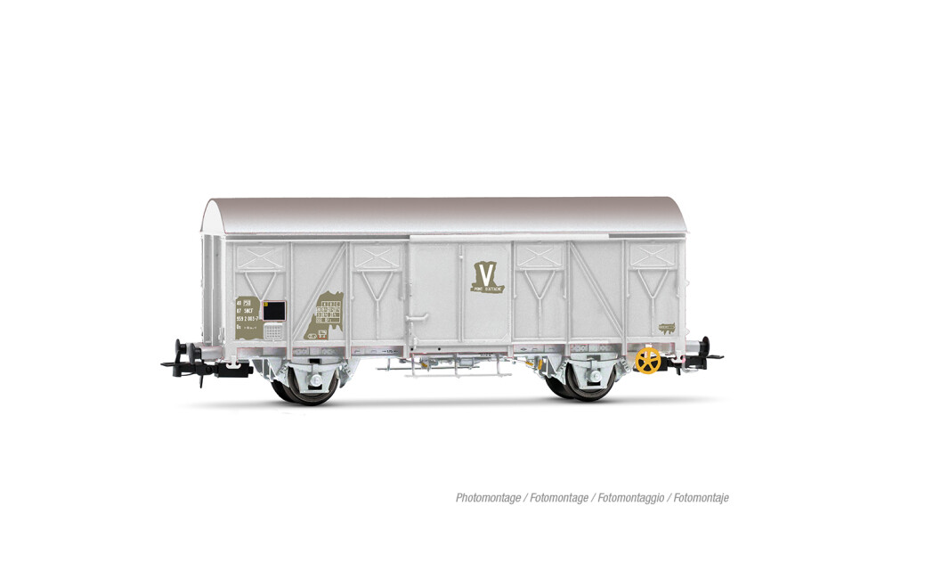 Jouef HJ6311 SNCF, 2-achs. Gedeckter Wagen Typ Us (ex G4) „V“ in grauer Farbgebung (Bahnhof Bretigny), Ep. IV