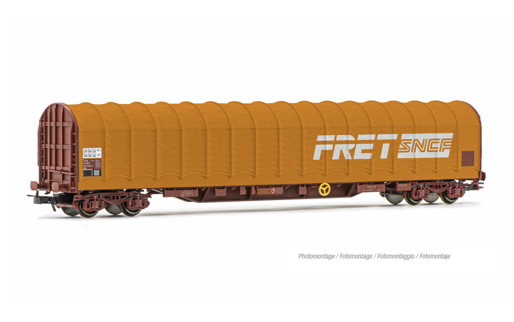 Jouef HJ6315 SNCF, 4-achs. Schiebeplanenwagen Typ Rils „FRET“, orange Farbgebung, Ep. IV-V