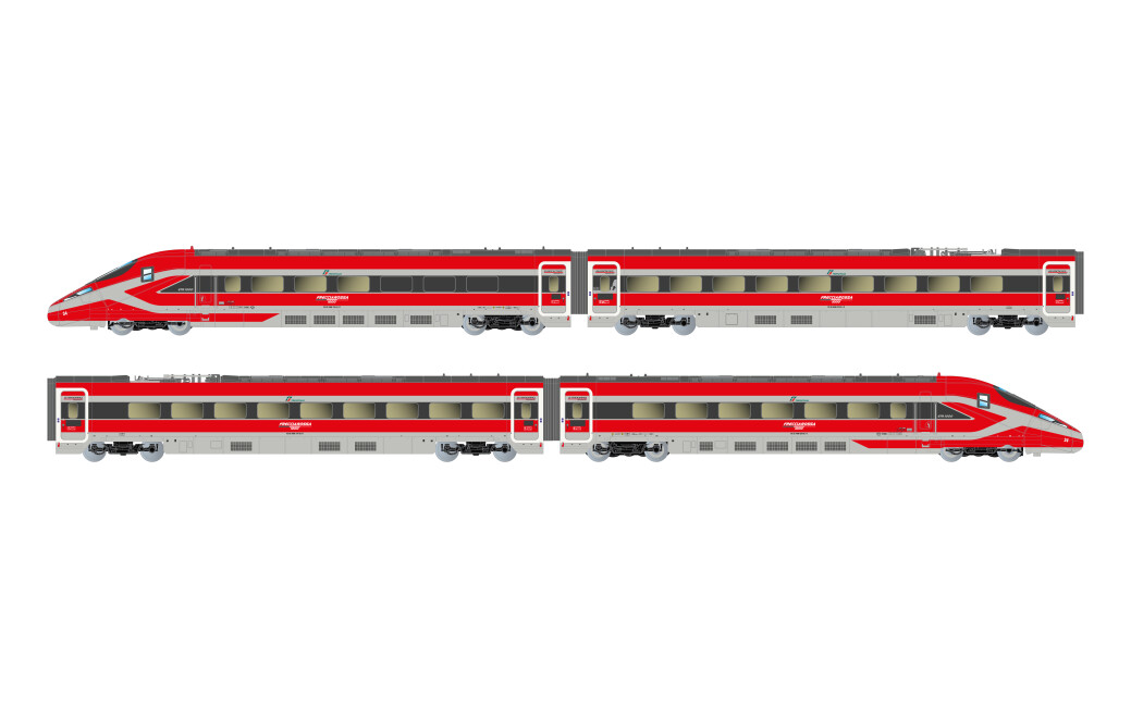 Arnold HN2619D FS Trenitalia, 4-tlg. Grundset des Hochgeschwindigkeitszugs „Frecciarossa 1000“, in neuer Farbgebung, Ep. VI, mit DCC-Decoder