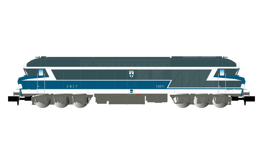 Arnold HN2651S SNCF, Diesellokomotive CC 72071 „Marseilles“, Ursprungslackierung mit Nummernschildern, Ep. IV, mit Sounddecoder
