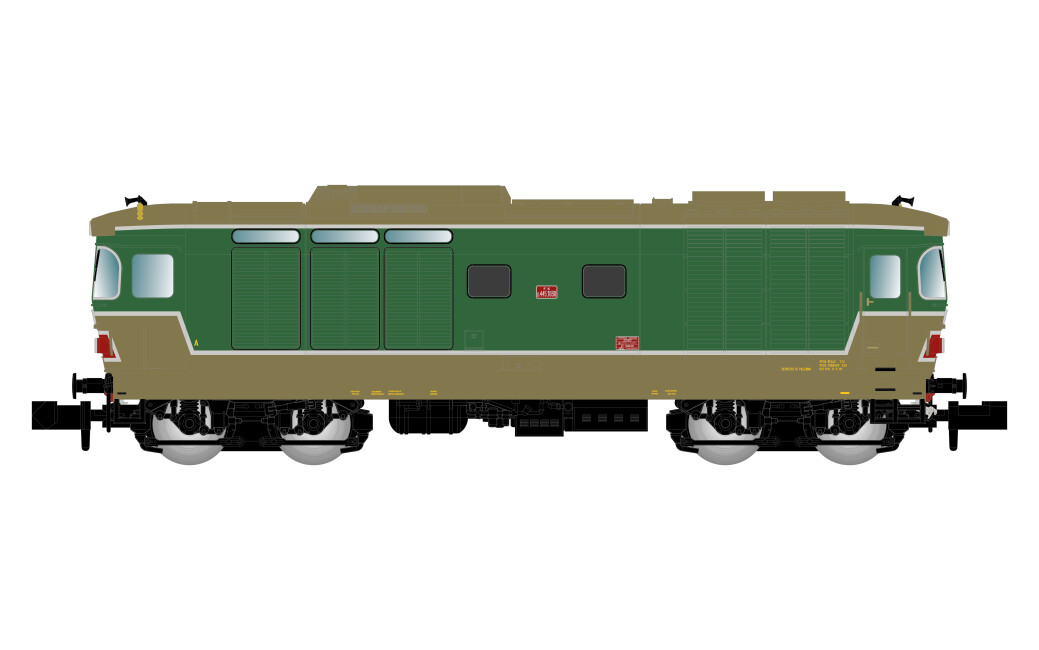 Arnold HN2654S FS, Diesellokomotive der Reihe D.445, 1. Bauserie, grün-braune Farbgebung mit runden Fenstern, Ep. IV-V, mit Sounddecoder