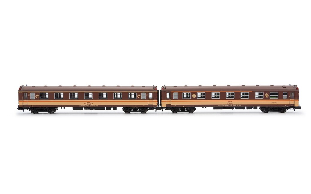 Arnold HN4479 RENFE, 2-unit pack 5000 coaches, AAR bar + BB1 2nd class, "Estrella" livery, ep. IV