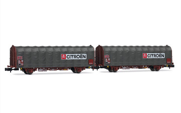 Arnold HN6712 SNCF, 2-tlg. Set 2-Achs Schiebeplanenwagen...