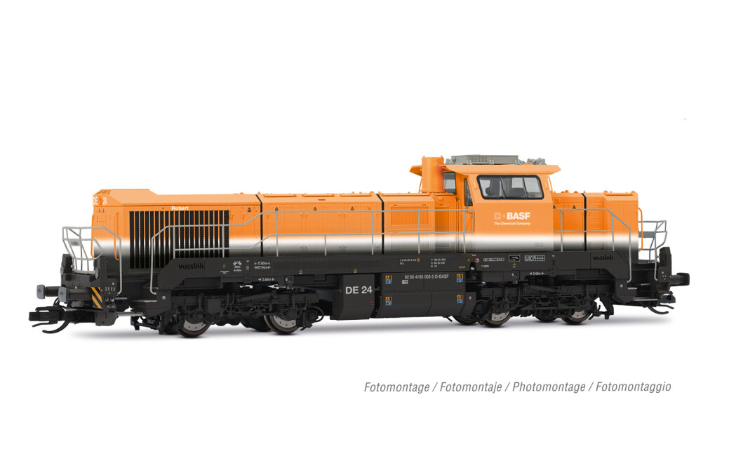 Arnold HN9072S BASF, dieselelektrische Lokomotive Vossloh DE 18, orange/graue Farbgebung, Ep. VI, mit Sounddecoder