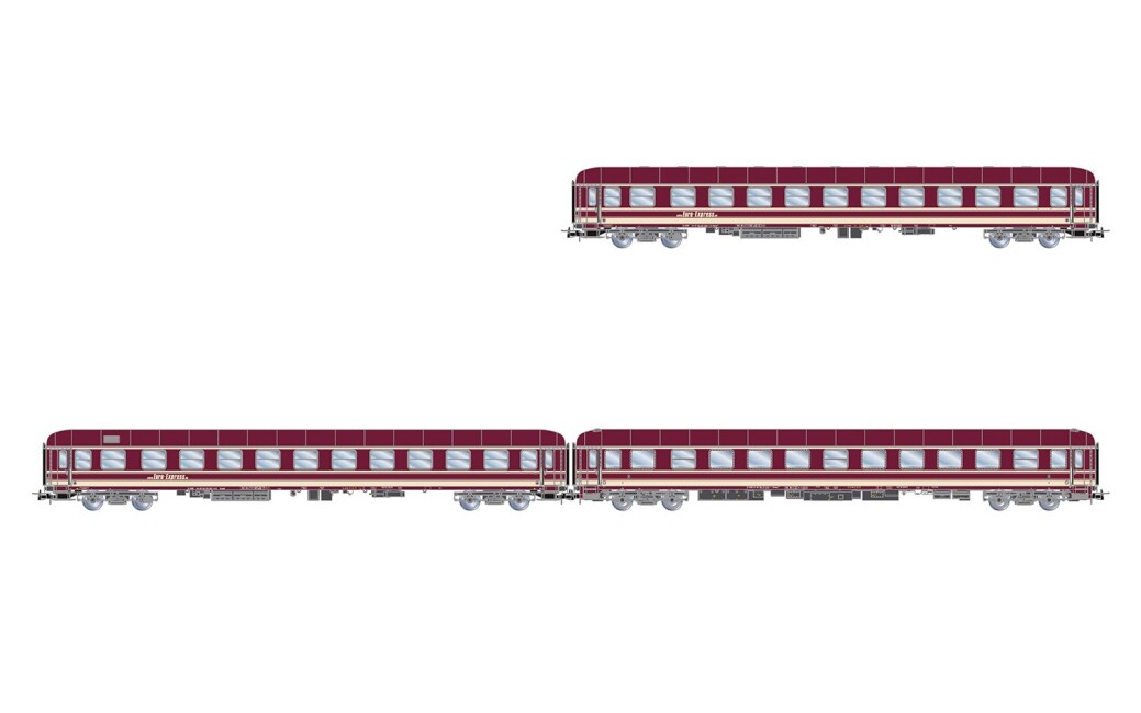 Rivarossi HR4417 Euro-Express, 3-tlg. Set Liegewagen, bestehend aus 1 x Bcm243, 1 x Bcm246 und 1 x Bvcmz, in violetter Farbgebung, Ep. V-VI