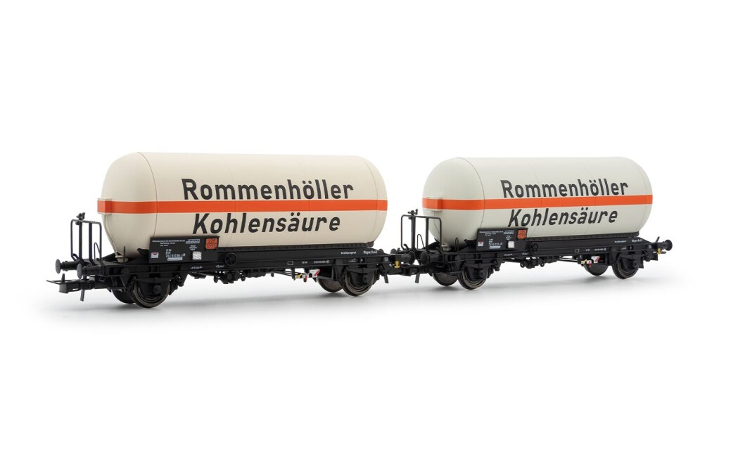 Rivarossi HR6644 DB, 2-tlg. Set 2-achs. Gaskesselwagen, „Rommenhöller Kohlensäure“