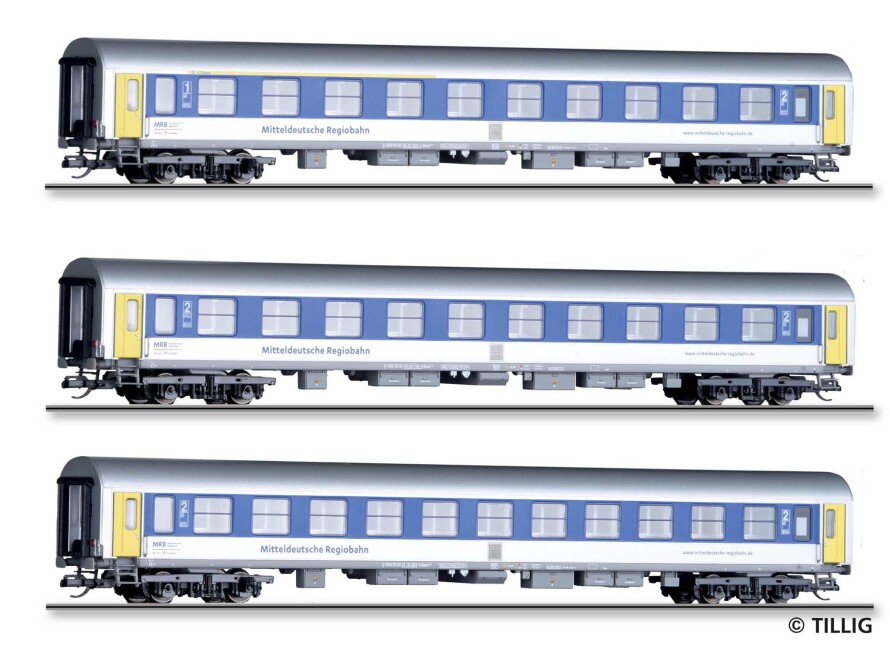 Tillig 01097 Reisezugwagenset der Mitteldeutschen Regiobahn, bestehend aus drei Reisezugwagen, Bauart Halberstadt, Ep. VI - Einmalauflage 2025