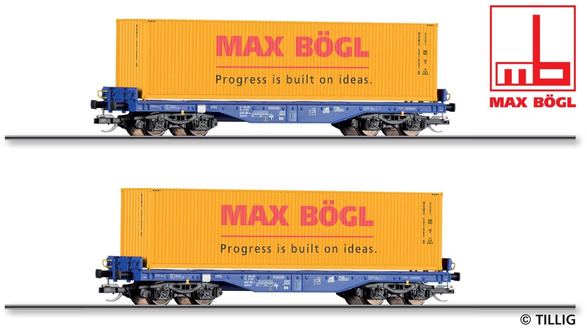 Tillig 01108 Güterwagenset der ERR, bestehend aus zwei Flachwagen Sgmmns 4505 beladen mit zwei 40‘ Containern, Ep. VI - Einmalauflage 2025