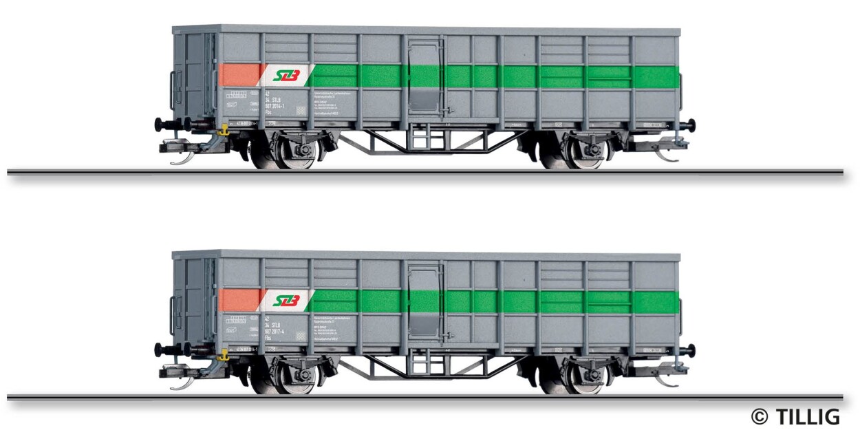 Tillig 01110 Güterwagenset der Steiermärkischen Landesbahnen, bestehend
aus zwei offenen Güterwagen Fbs, Ep. V -FORMVARIANTE-
