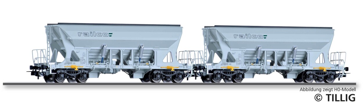 Tillig 01111 Güterwagenset der Railco, bestehend aus zwei Selbstentladewagen Faccnpps, Ep. VI