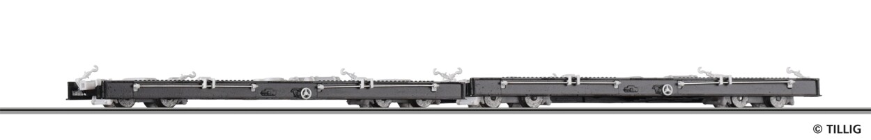 Tillig 05973 Güterwagenset der DR, bestehend aus zwei Schmalspur-
Rollwagen Rf4, Ep. III -FORMNEUHEIT-