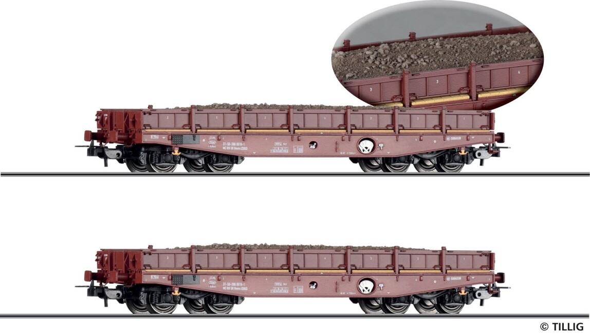 Tillig 70070 Güterwagenset der DR, bestehend aus zwei Schwerlastwagen Rmms 3960, beladen mit Gleisbau-Abraum, Ep. IV - Einmalauflage 2025