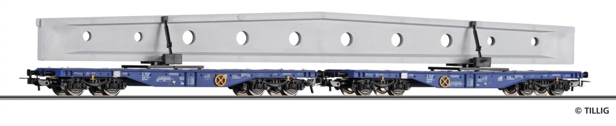 Tillig 502385 2 Stk. Flachwagen Sgmmns 4505 m. Satteldachträger Ep. VI ERR Messe Dortmund