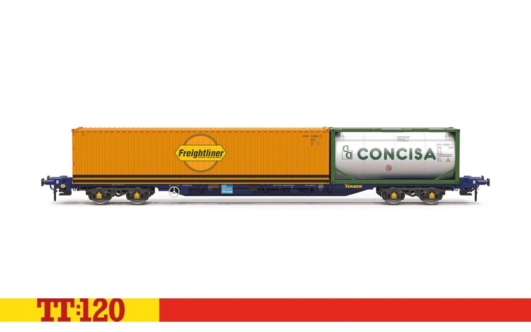 Hornby TT6031 Containertragwagen Touax KFA Container Wagon with 1x20 & 1x40 Containers