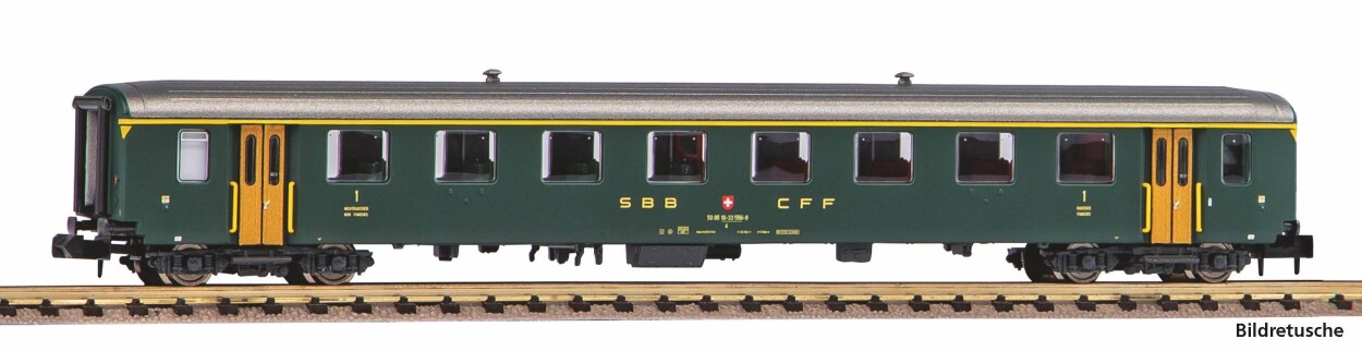 PIKO 94383 N-Personenwg. EW I, 1.Kl, 50 85 18- 33 556-9 grün mit alter Schrift, SBB, Ep. IV