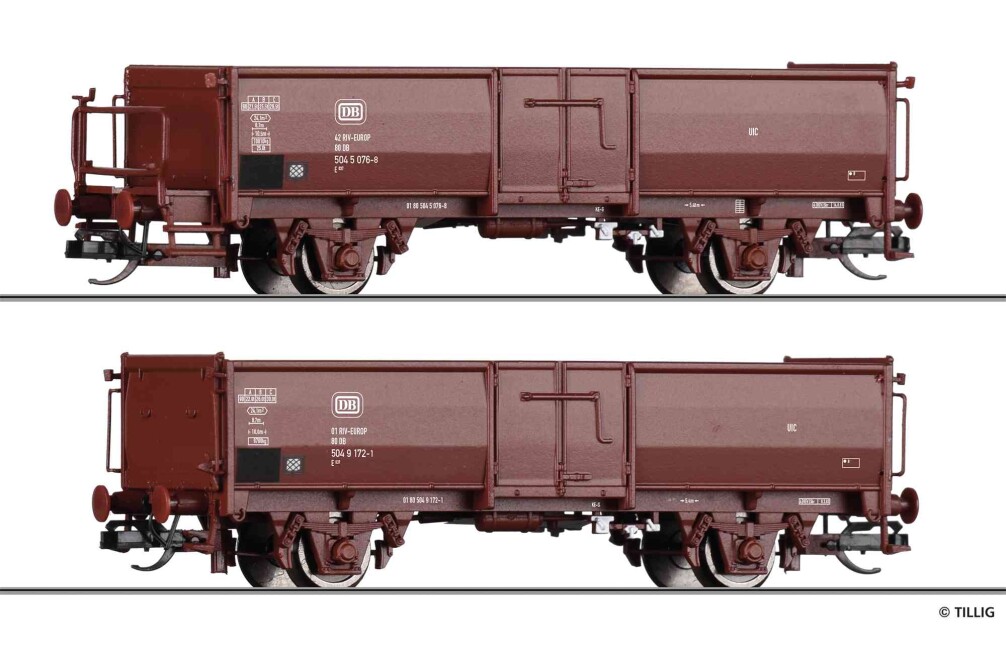 Tillig 01105 2tlg. Güterwagenset aus offenen Güterwagen E 037 mit Steinkohle, DB, Ep. IV