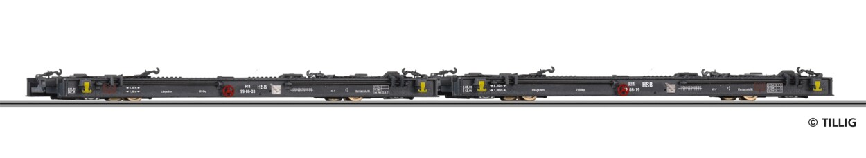 Tillig 15974 2tlg. Güterwagenset der HSB, bestehend aus zwei Schmalspur Rollwagen Rf4, Ep. V