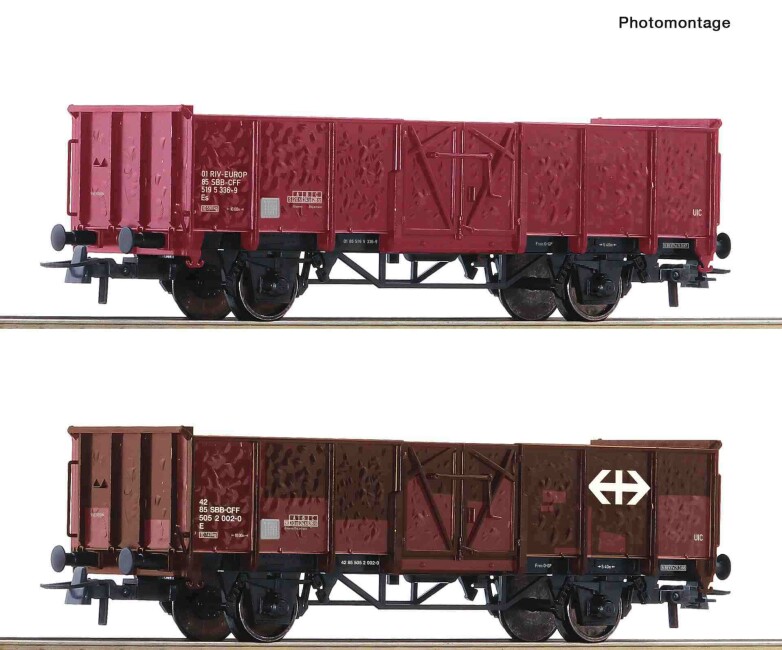 Roco 77034 2-tlg. Set: Offene Güterwagen, SBB, Ep. III