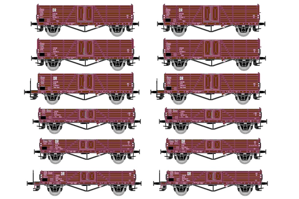 HÄDL 25110 Display je 2x6 offene Güterwagen DR, Ep. IV