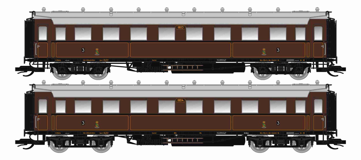 Saxonia 120175 2er Set Personenwagen C4Ü Sa 07 m. Beleuchtung, K.Sächs.Sts.E.B., Ep. I