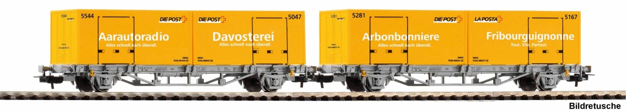 PIKO 27748 2er Set Containertragwg. 2x 20 WP Post-Container CH-AAE Ep. VI